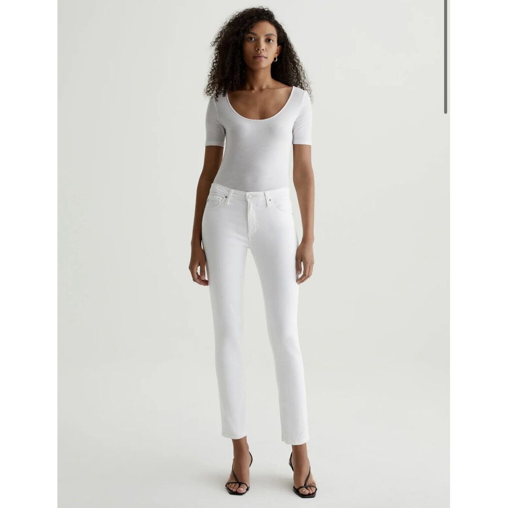 AG Adriano Goldschmied Jeans Womens 4 Prima Ankle Pintucked White w/ribbed sides
